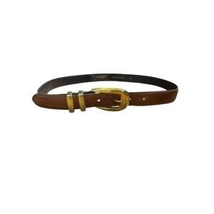 Vtg TAROX Italy Leather Belt L Croc Embossed Gold Buckle First Office Siren Chic